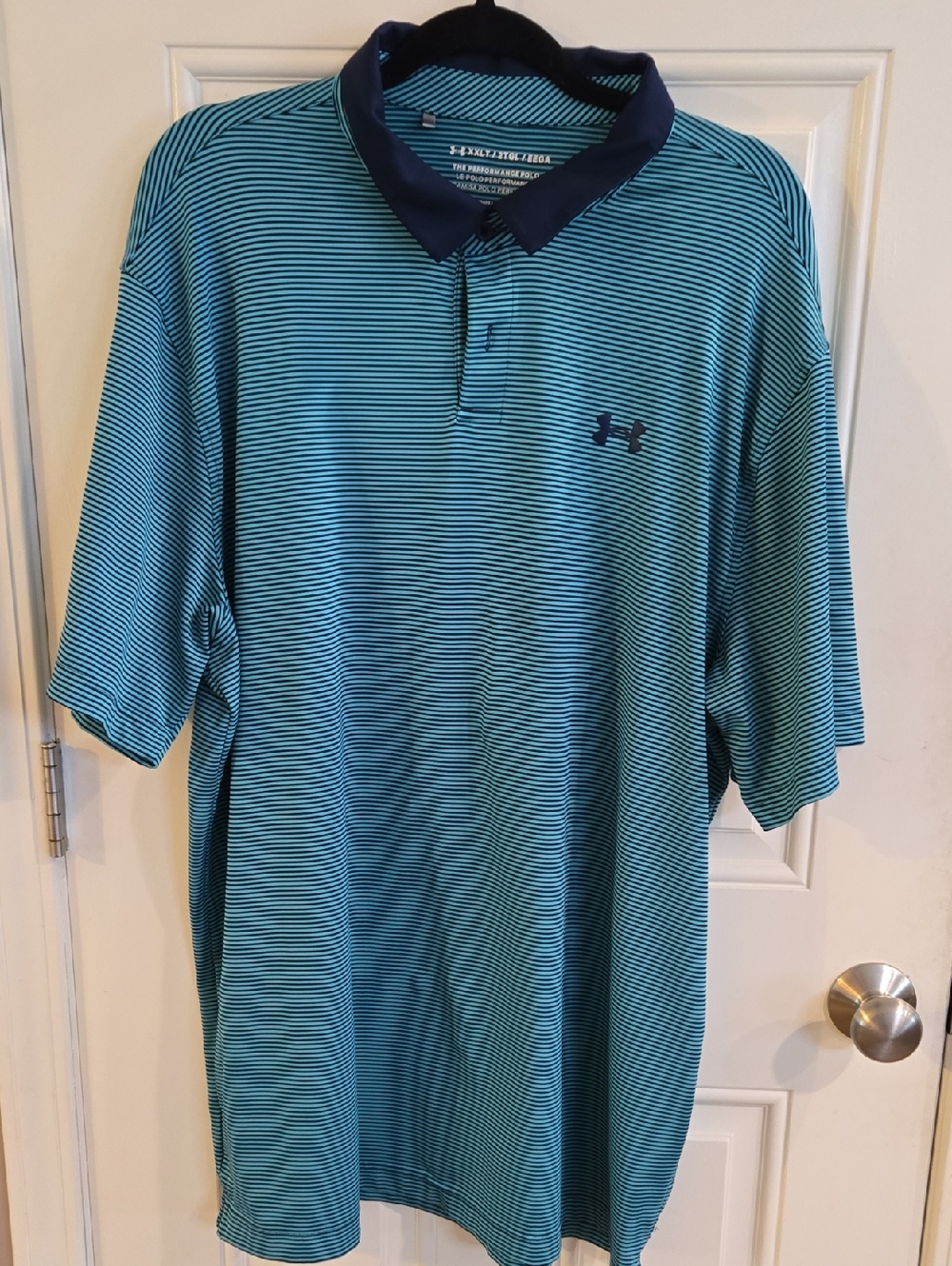 2 Polos Under Armour Teal & Navy Microstripe Performance Polo And Orange